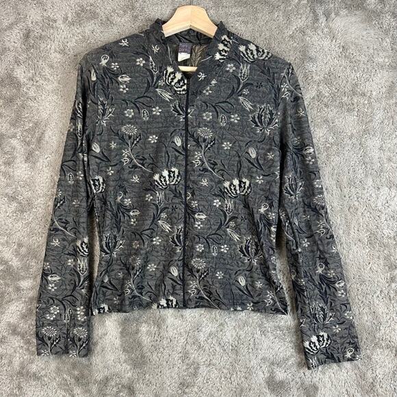 Hanky Panky Gray Floral Jacquard Jacket Full Zip Long Sleeve Top Cardigan M - Picture 1 of 8